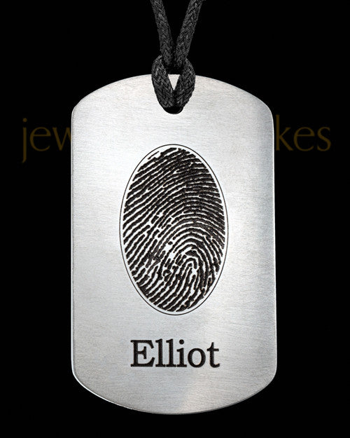 Custom Thumbprint Dog Tag Pendant Necklace In Stainless Steel