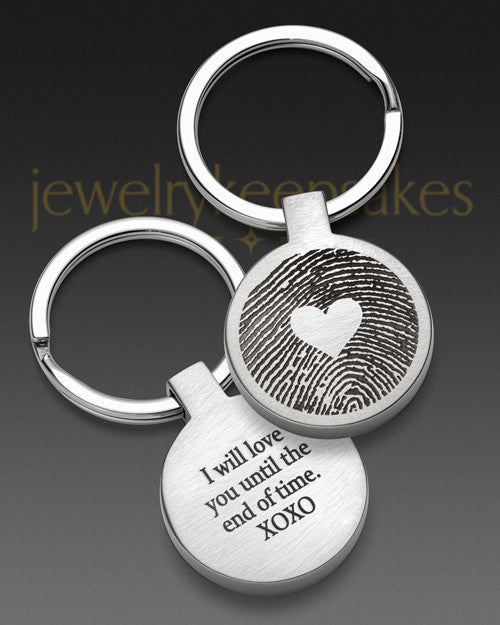 Round My Love Stainless Steel Thumbprint Keychain