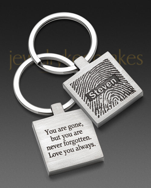 Stainless Steel Square Thumbprint Keychain
