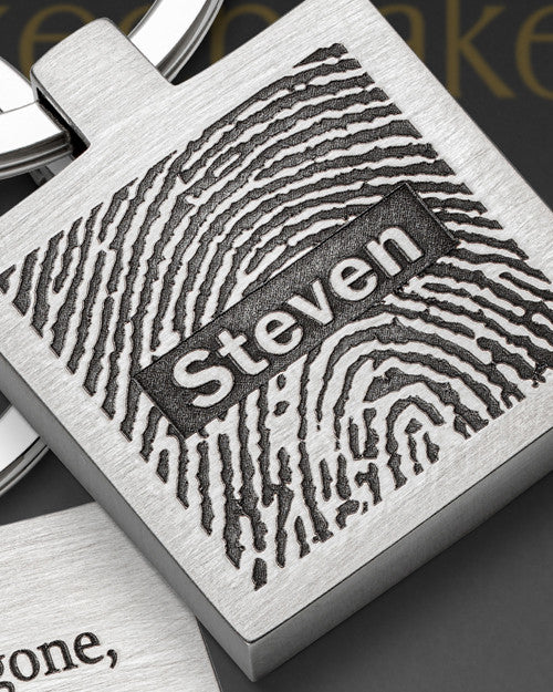 Stainless Steel Square Thumbprint Keychain
