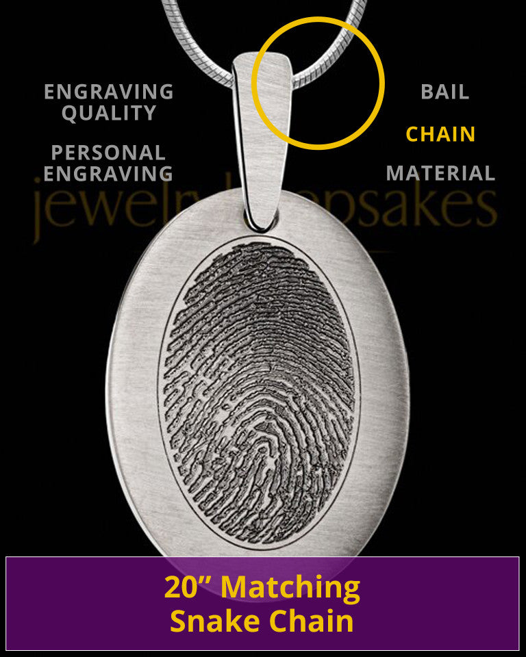 Custom Oval Fingerprint Pendant Necklace Large Stainless Steel With Engraving