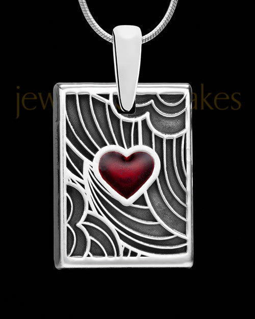 Solid 14K White Gold Red Boxed Heart Ash Jewelry
