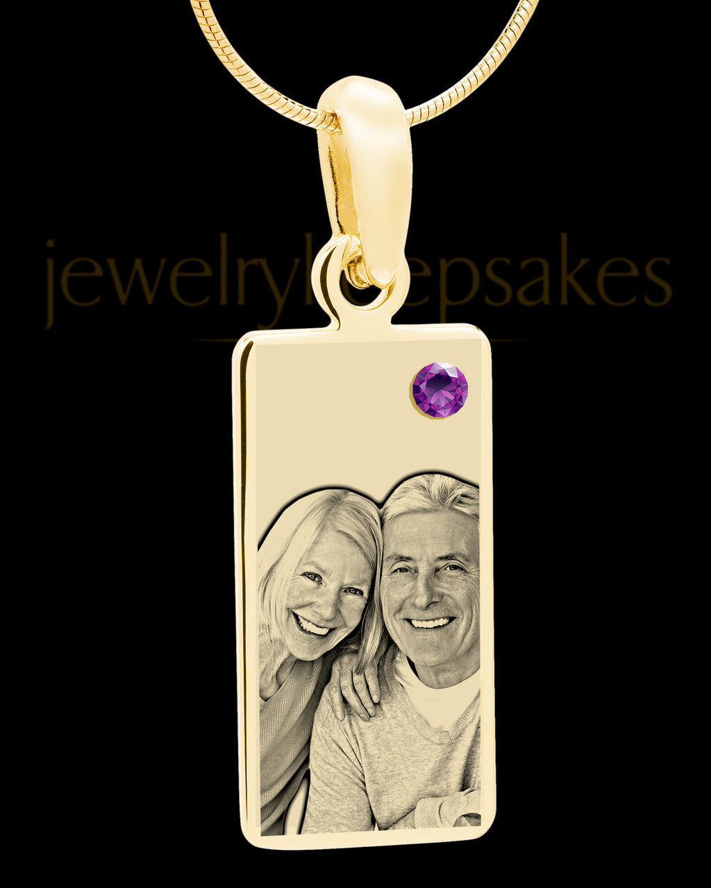 February Photo Engraved Gold Long Rectangle