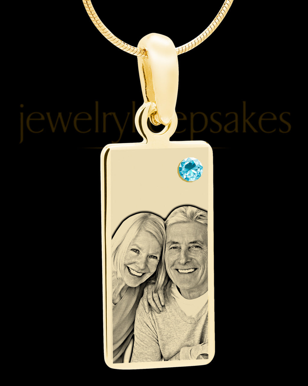 March Photo Engraved Gold Long Rectangle