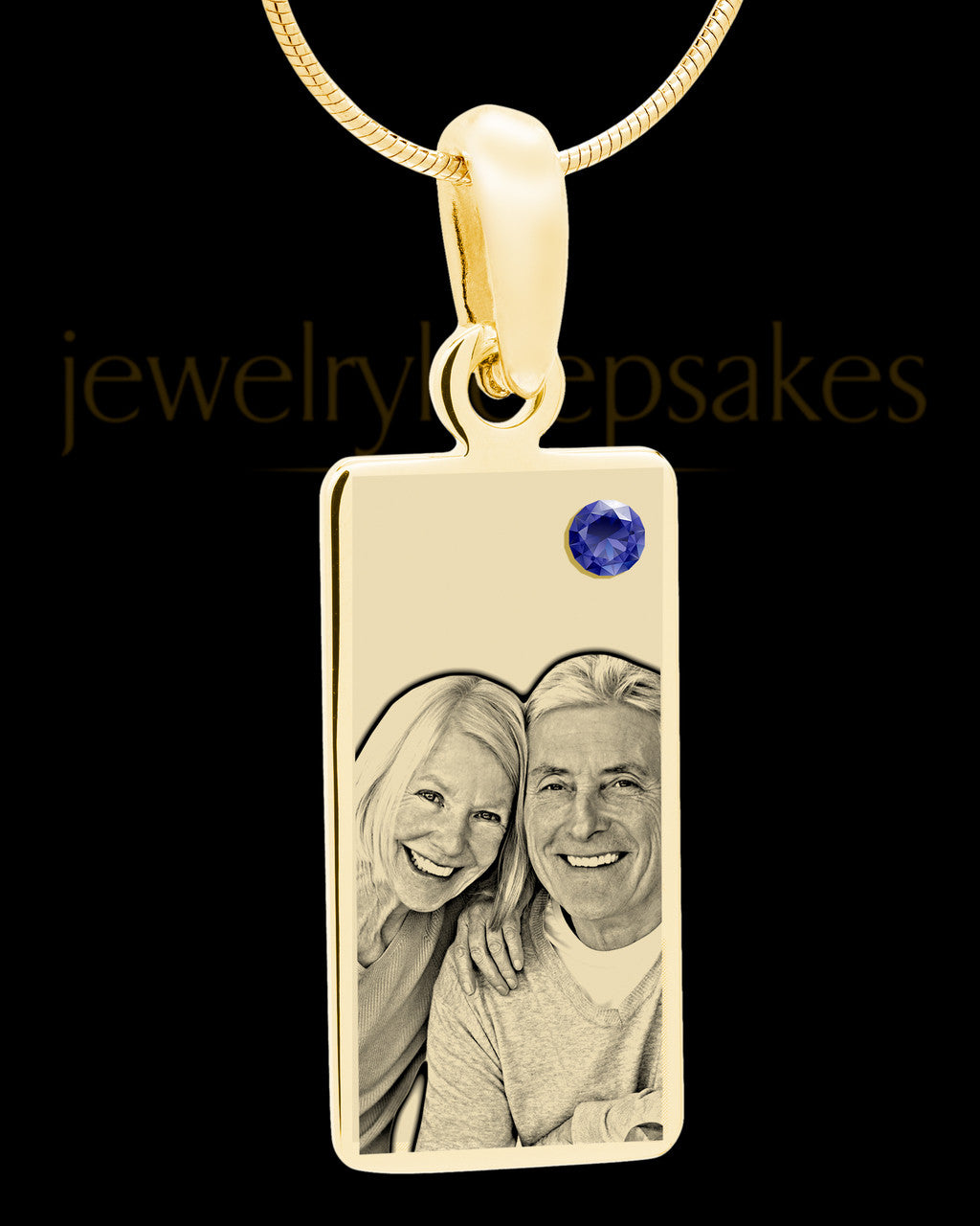 September Photo Engraved Gold Long Rectangle