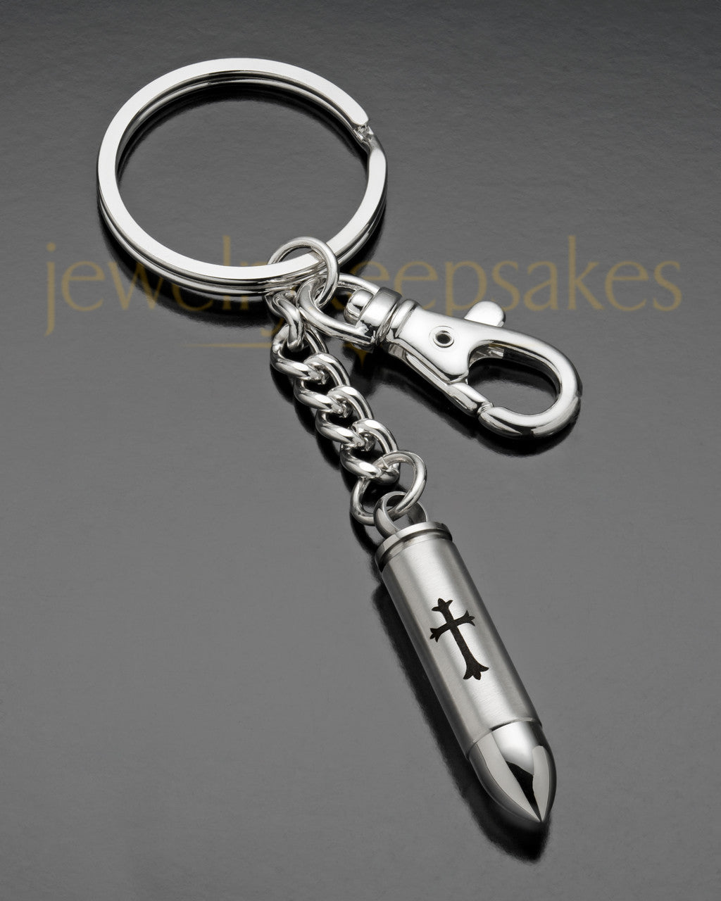 Keepsake Jewelry Stainless Steel Cylinder with Cross Keychain