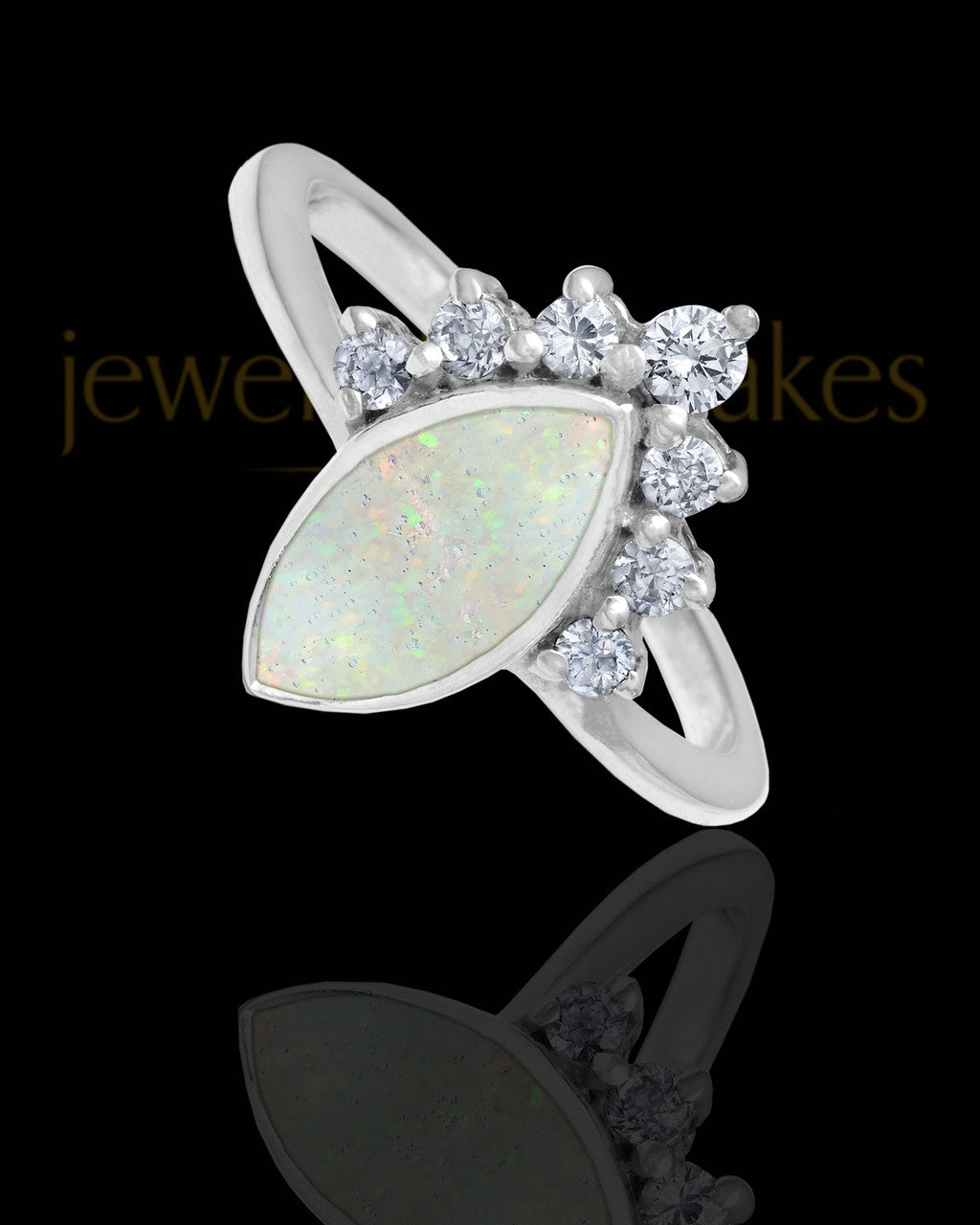 Ladies Loyola Crushed Linen Opal Silver Ash Ring