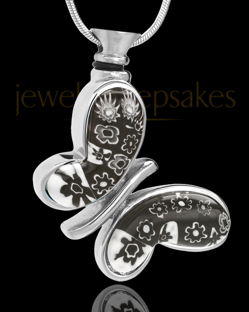 Silver Plated Black White Butterfly Fly Away Remembrance Locket