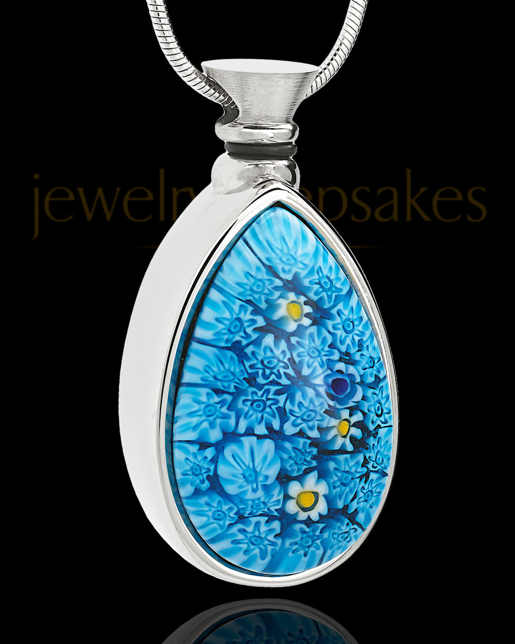 Silver Plated Befitting Blue Teardrop Cremation Urn Pendant