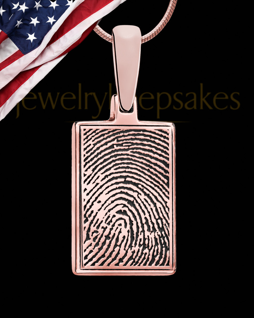 Thumbprint Rectangle Rose Gold Plated With Signature Pendant