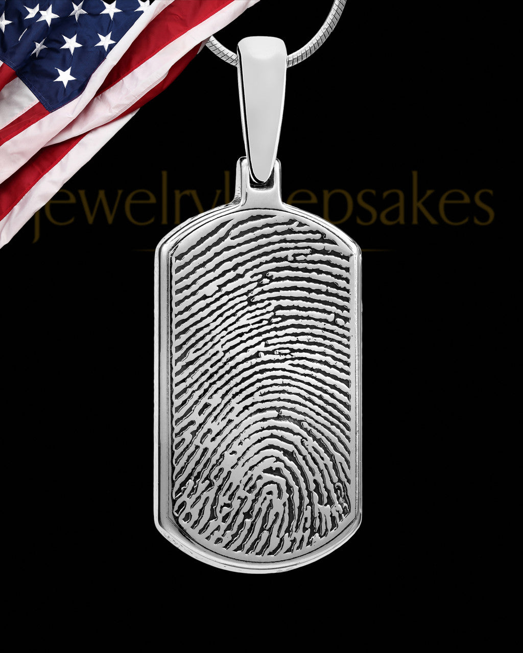 Solid 14k White Gold Dog Tag Thumbprint Pendant