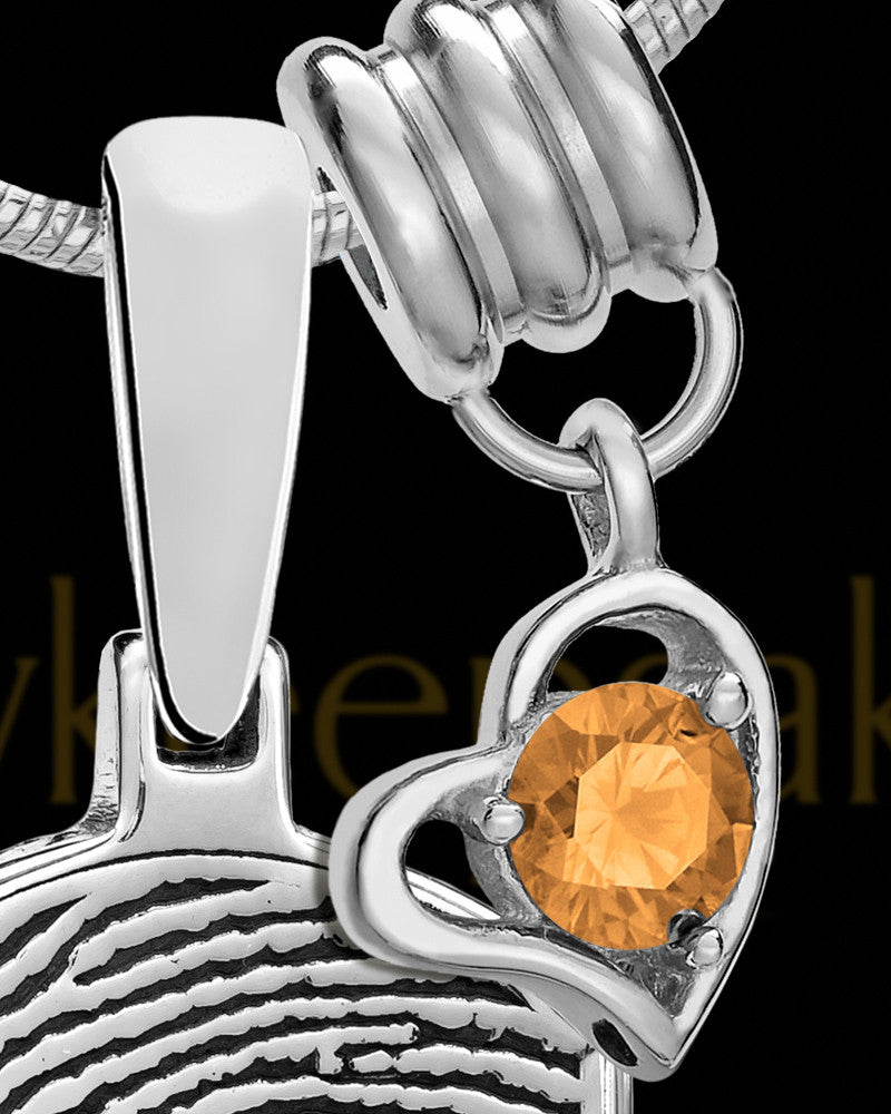 Sterling Silver Dog Tag with Birthstone Thumbprint Pendant