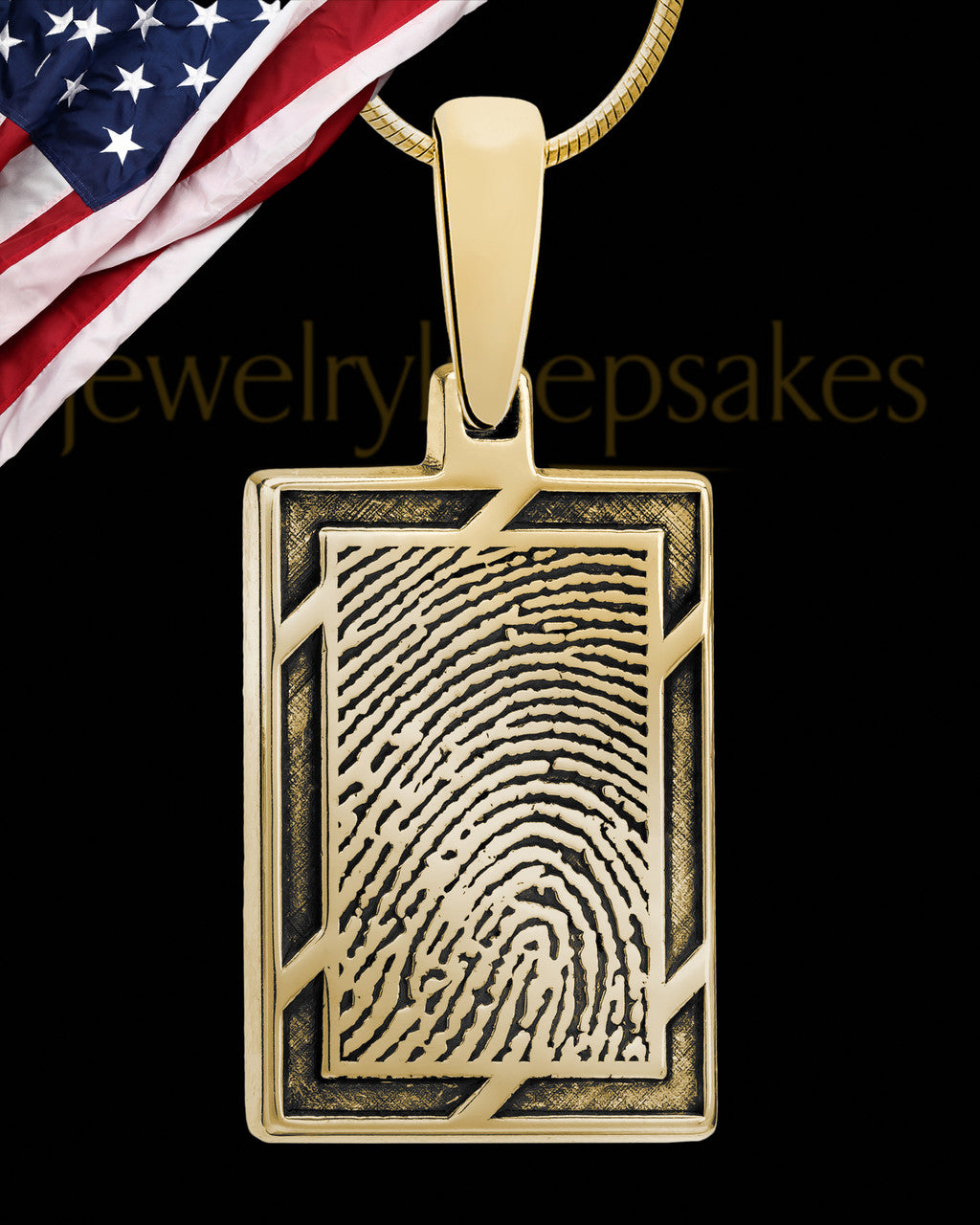 Solid 14k Gold Framed Rectangle Thumbprint Pendant