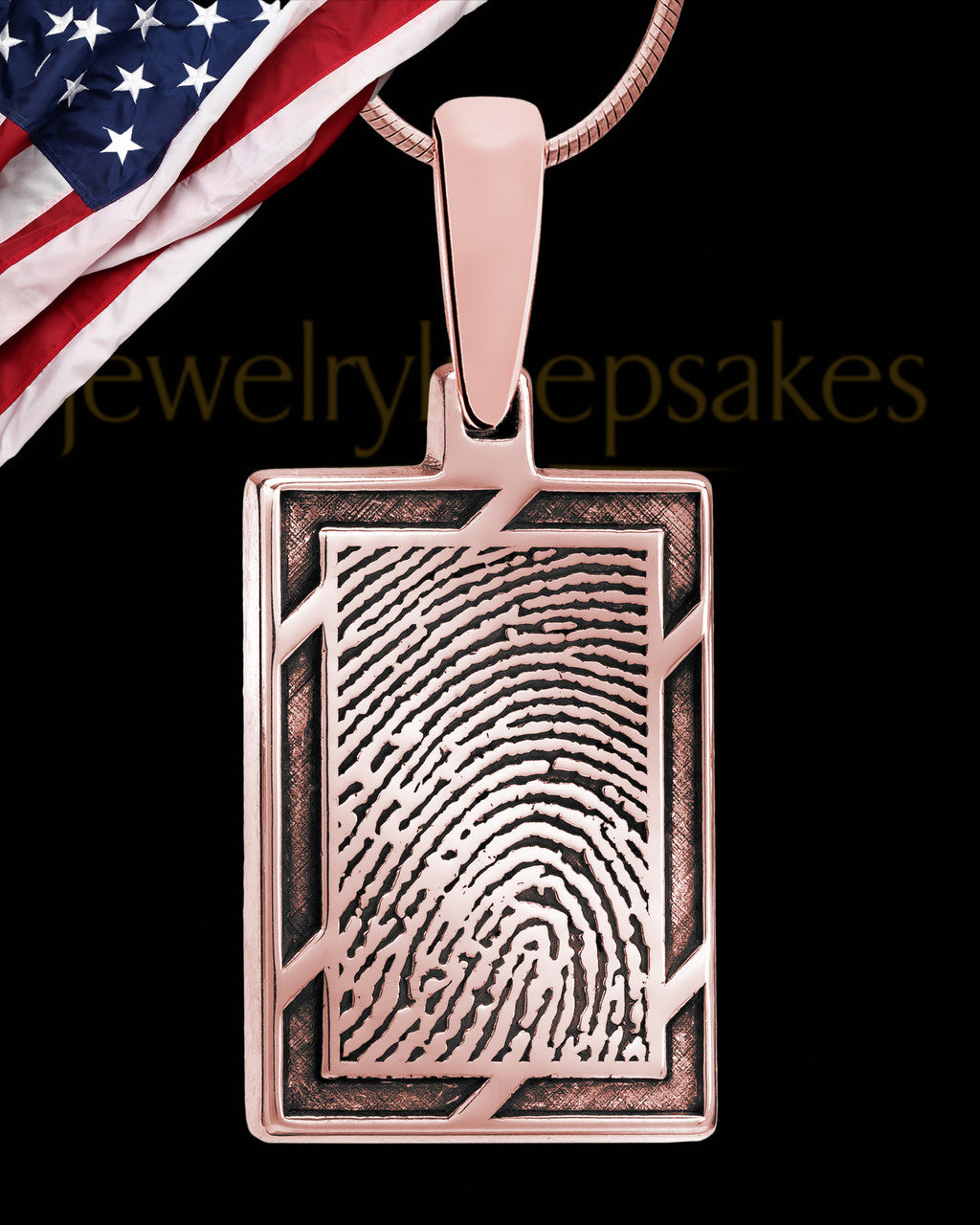 Rose Gold Plated Framed Rectangle Thumbprint Pendant