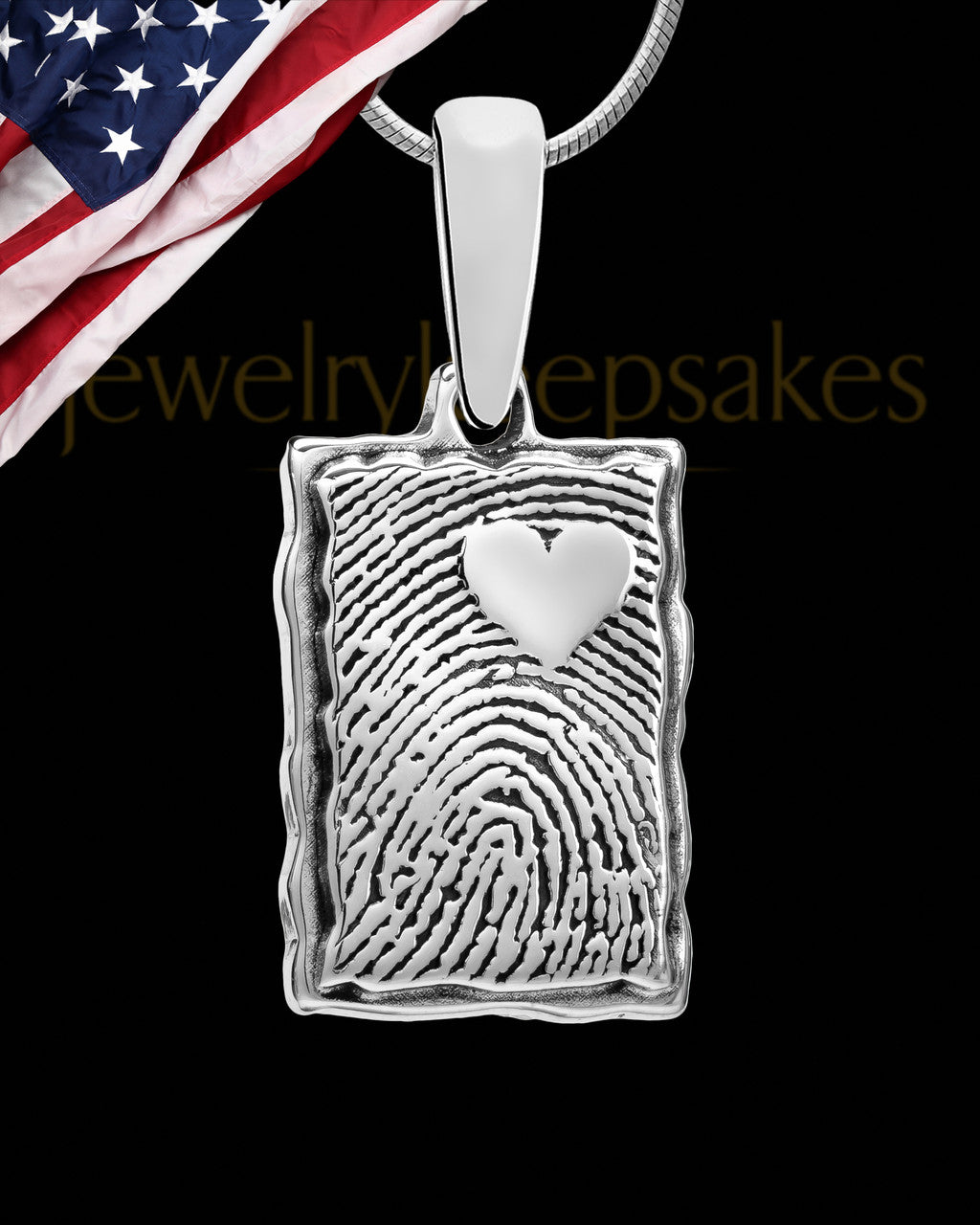 Solid 14k White Gold My Love Rectangle Thumbprint Pendant