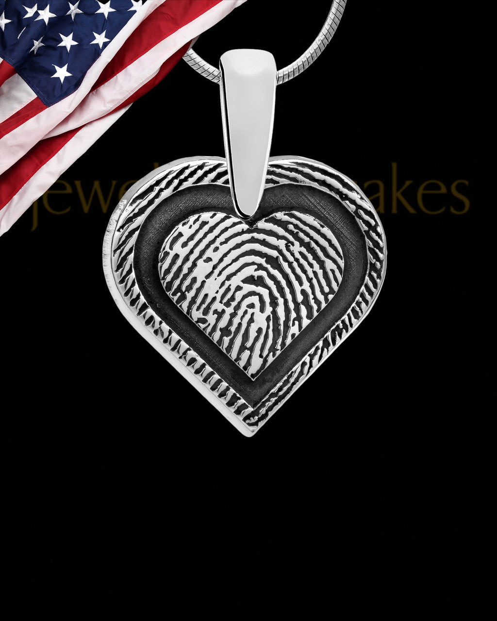 Solid 14k White Gold Bounded Heart Thumbprint Pendant