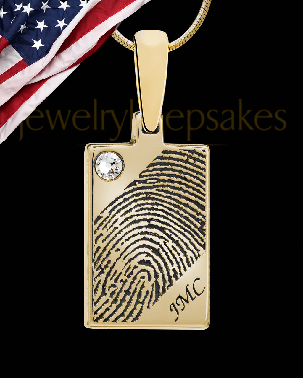 Gold Plated Birthstone Rectangle Thumbprint Pendant