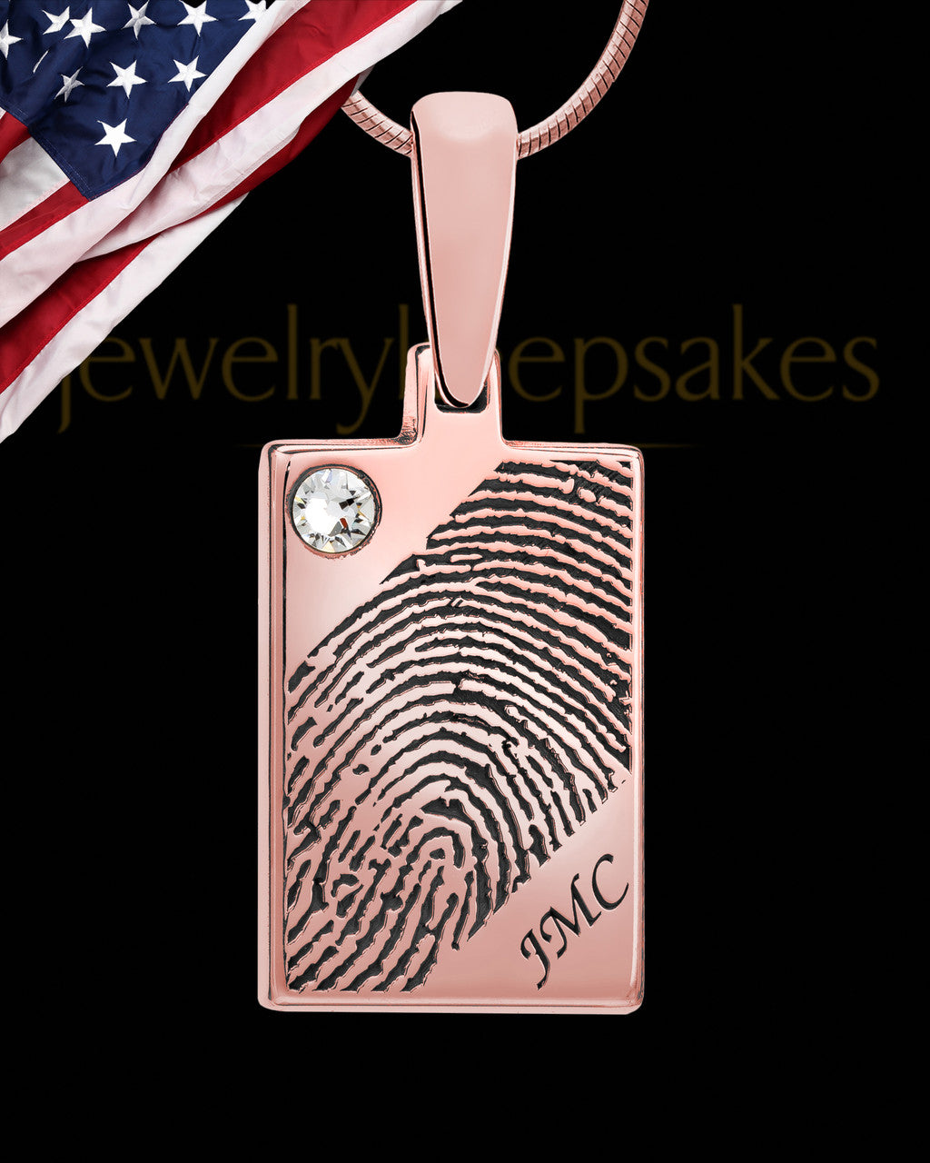 Birthstone Rose Gold Plated Rectangle Thumbprint With Signature Pendant