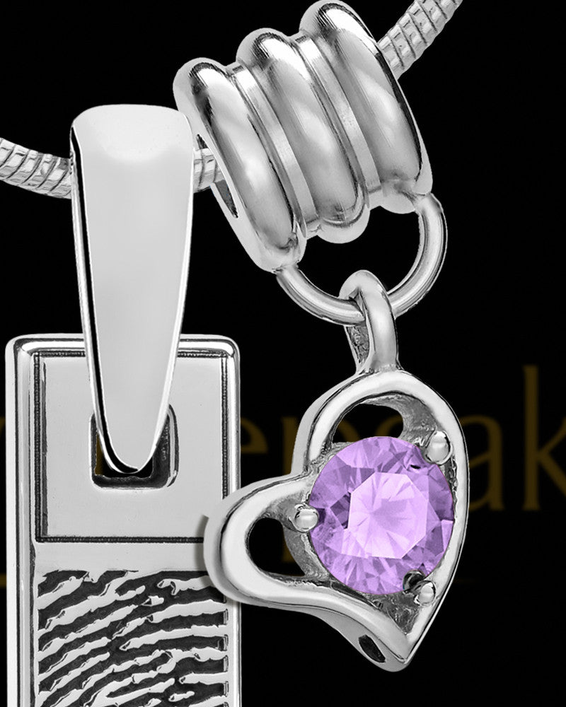 Sterling Silver Bar with Birthstone Thumbprint Pendant