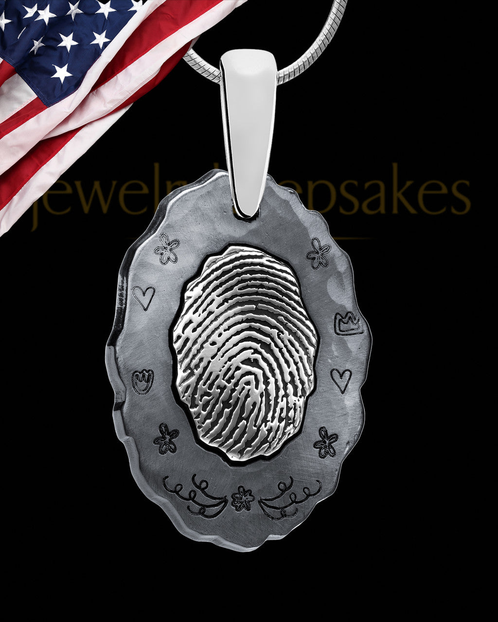 Black Plated Thumbprint Pendant Decorated Oval