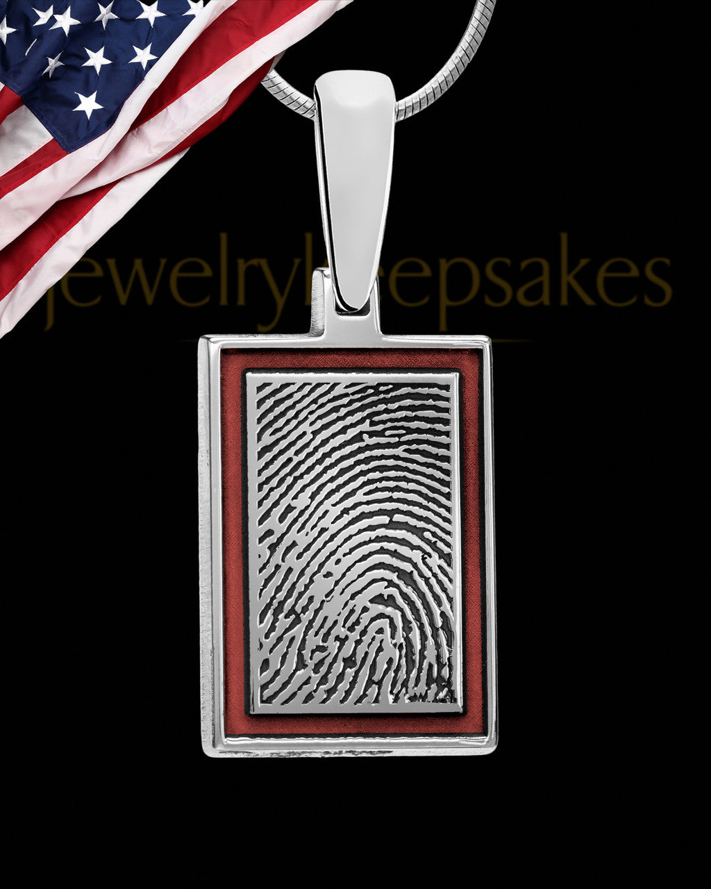 Cherry Framed Rectangle Sterling Silver Thumbprint Pendant