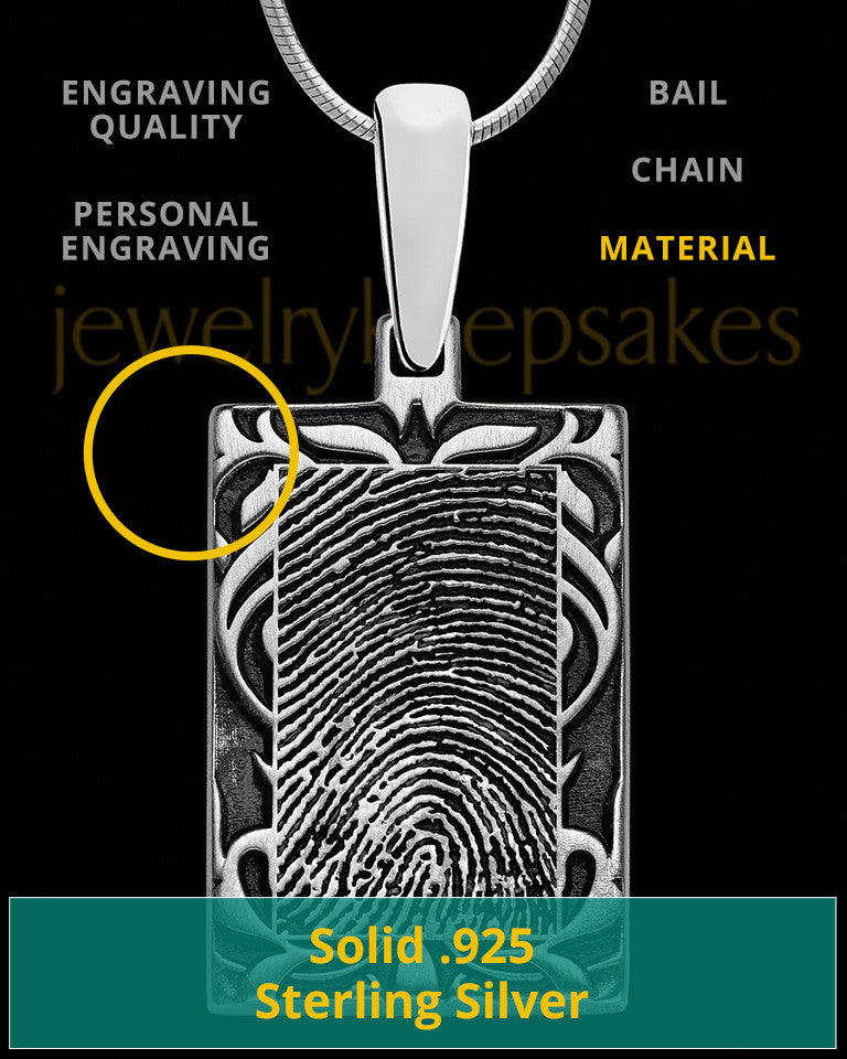 Filigree Sterling Silver Rectangle Thumbprint Pendant