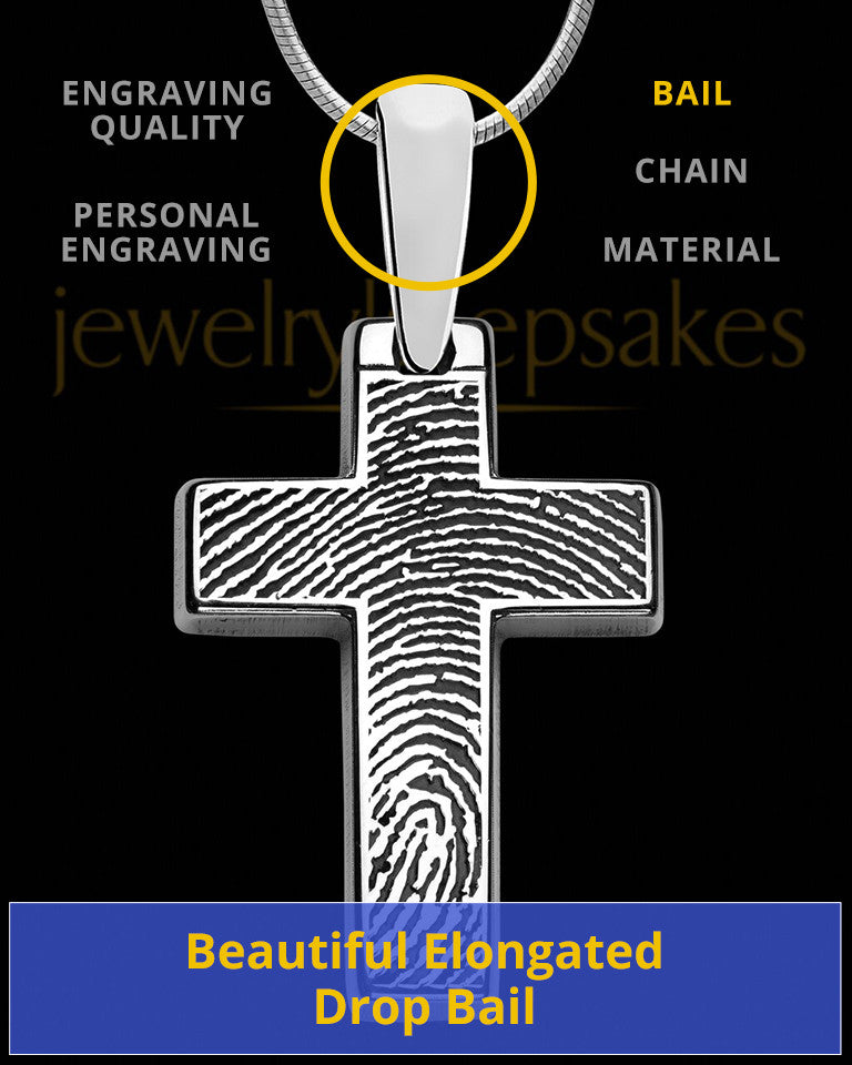 Divine Cross Memorial Thumbprint Pendant Necklace Sterling Silver