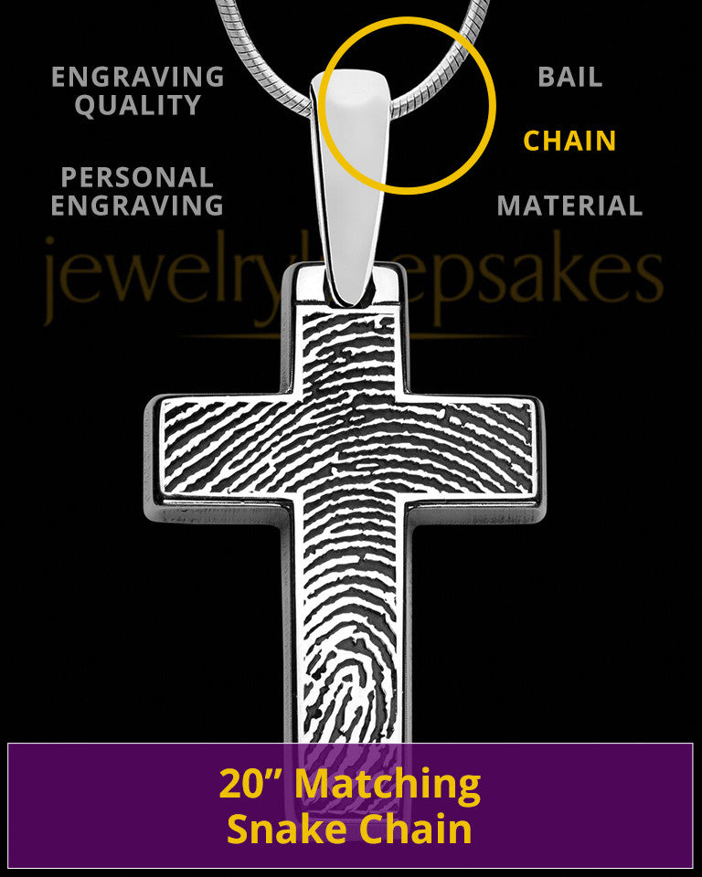 Divine Cross Memorial Thumbprint Pendant Necklace Sterling Silver