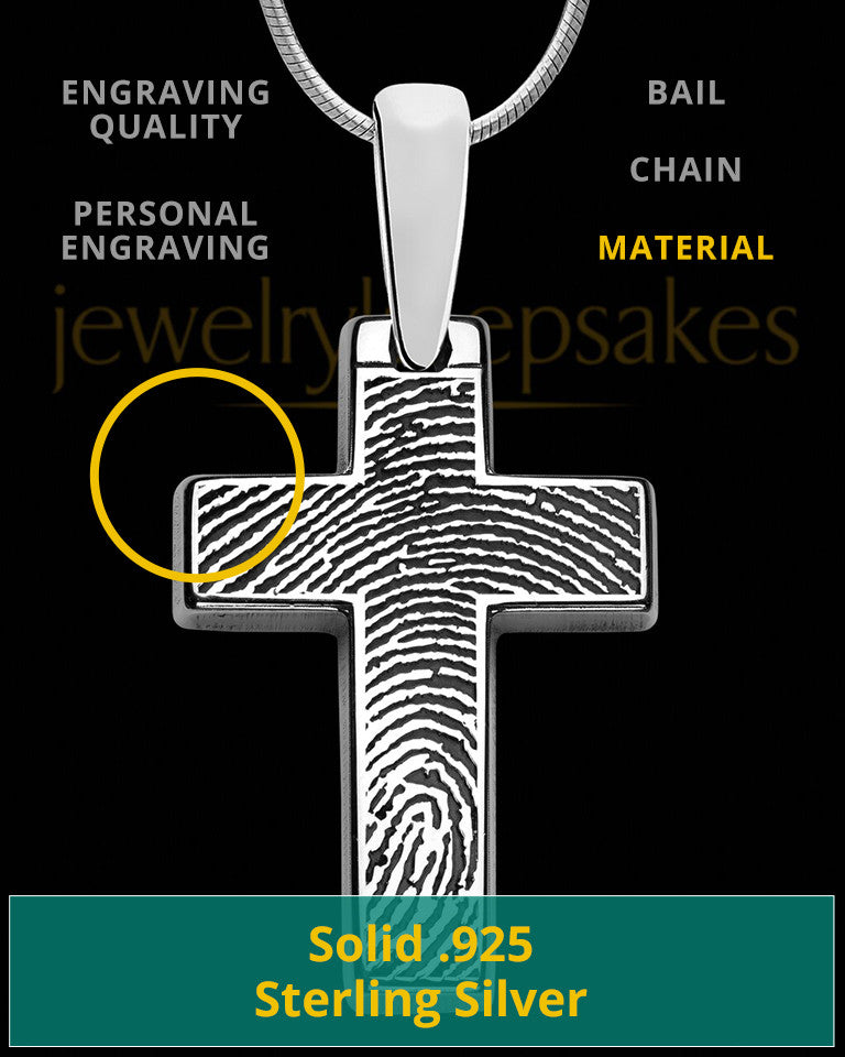 Divine Cross Memorial Thumbprint Pendant Necklace Sterling Silver