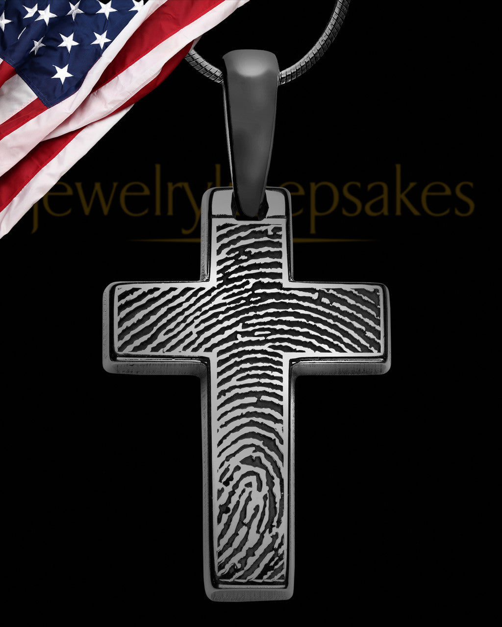 Personalized Black Plated Cross Thumbprint Pendant Sterling Silver
