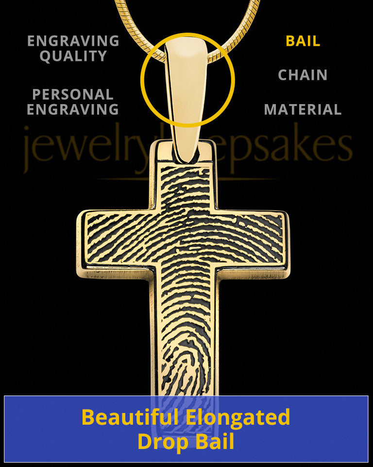 Divine Cross Solid 14k Gold Thumbprint Pendant