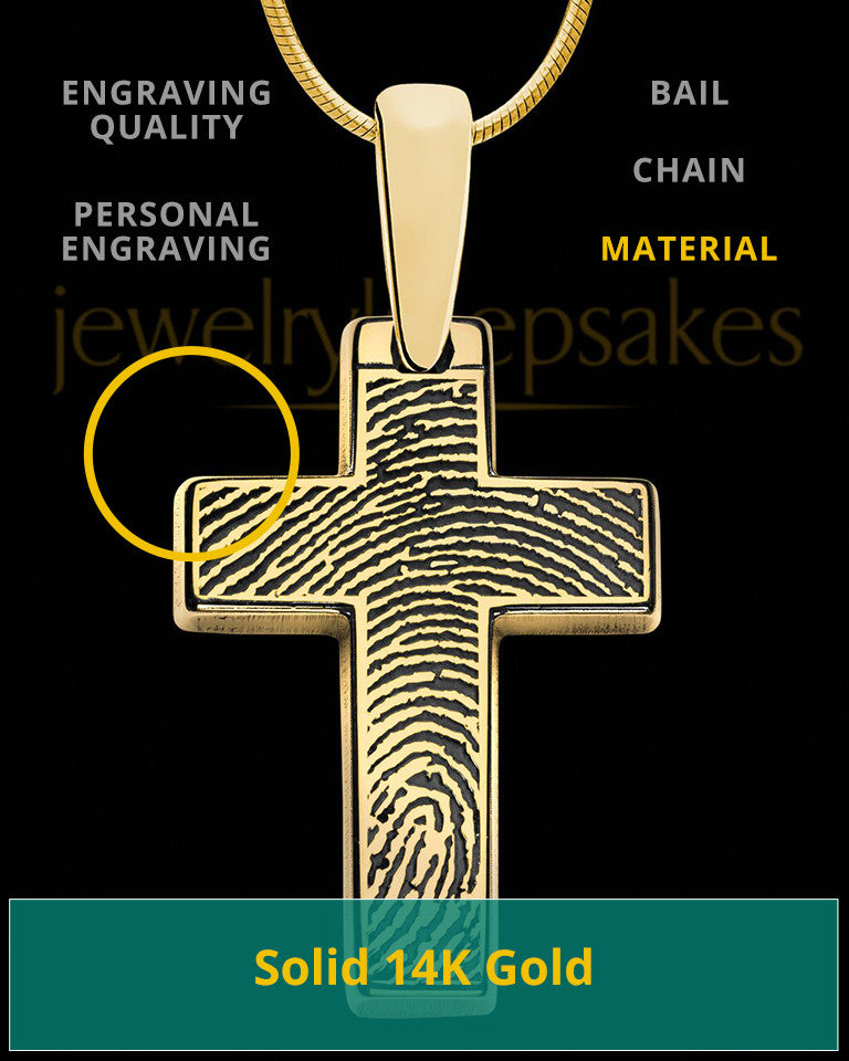 Divine Cross Solid 14k Gold Thumbprint Pendant