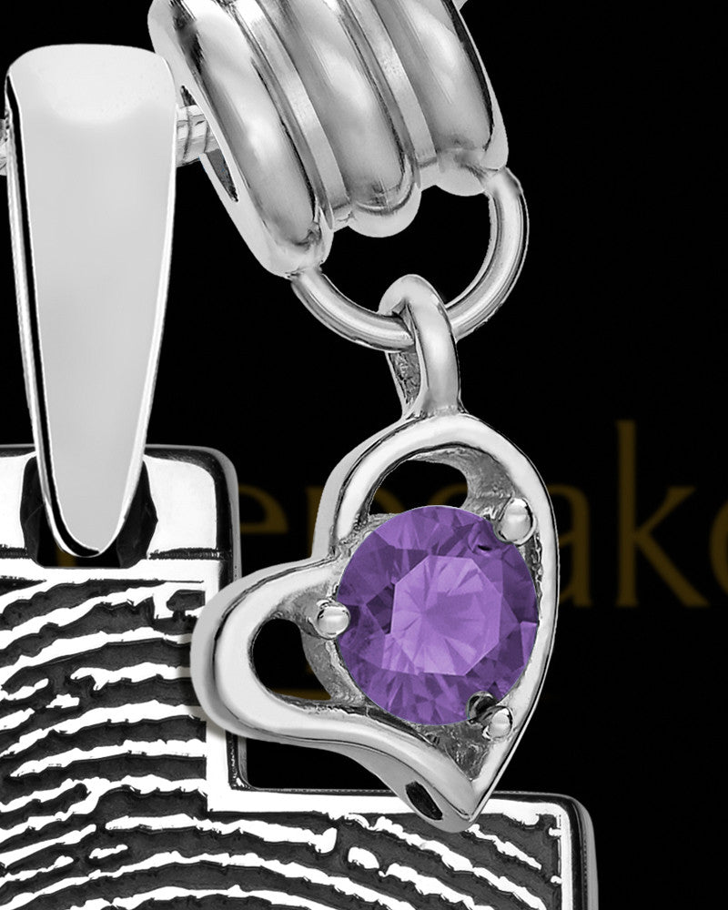 Divine Cross with Birthstone Sterling Silver Thumbprint Pendant