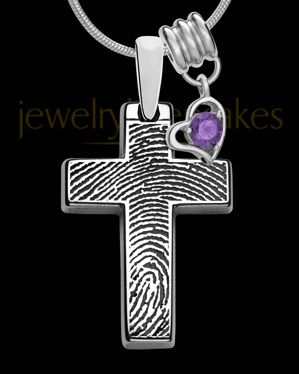 Divine Cross with Birthstone Sterling Silver Thumbprint Pendant