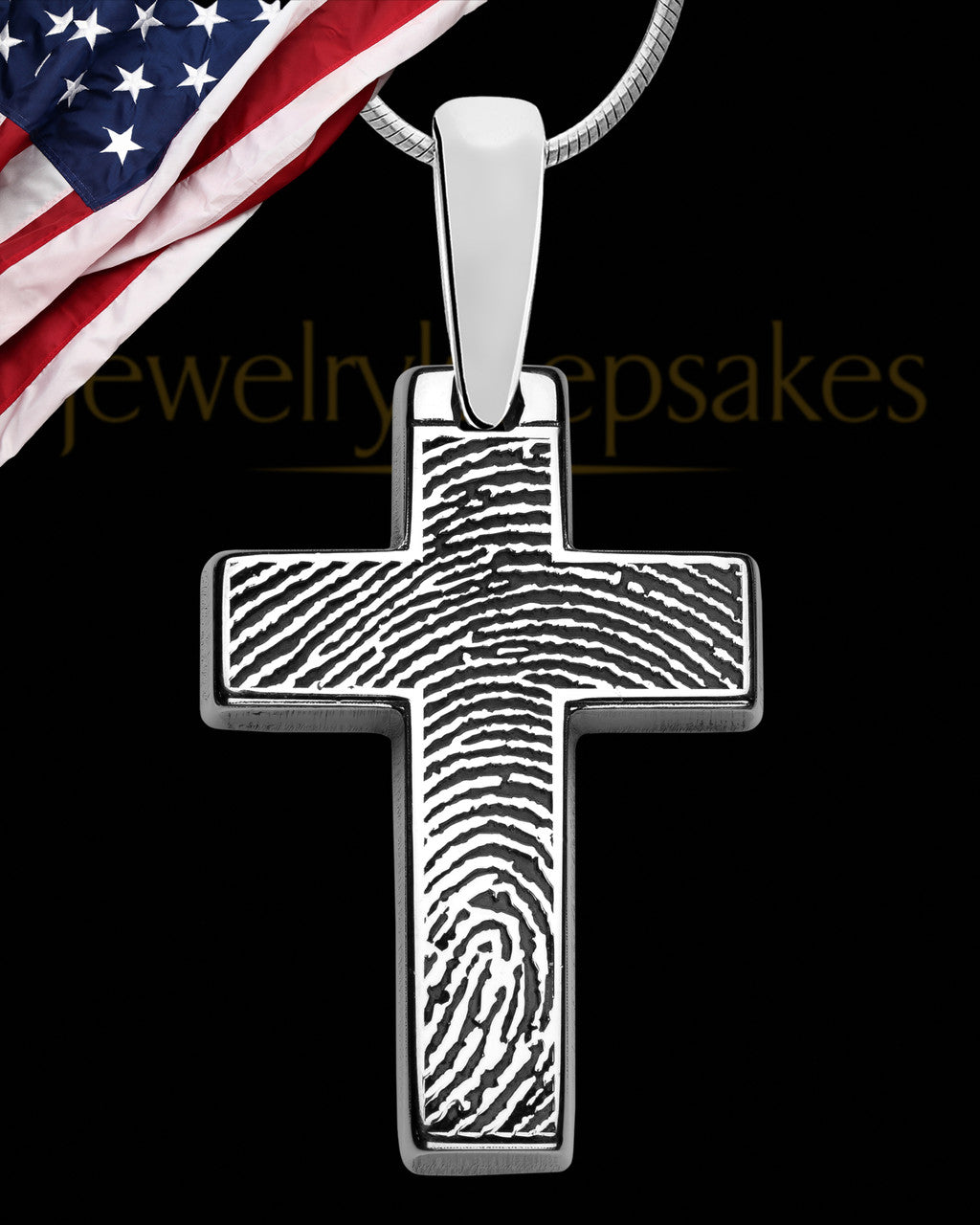 Divine Cross Memorial Thumbprint Pendant Necklace Sterling Silver