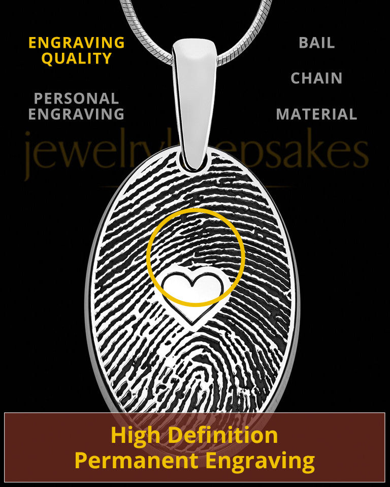 Solid 14k White Gold  Heartfelt Oval Heart Thumbprint Pendant