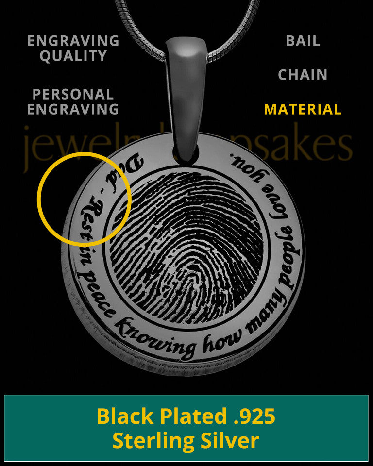 Rounded Black Plated Sterling Thumbprint Pendant
