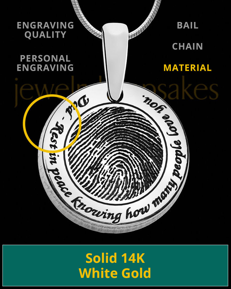 Rounded Solid 14k White Gold Thumbprint Pendant