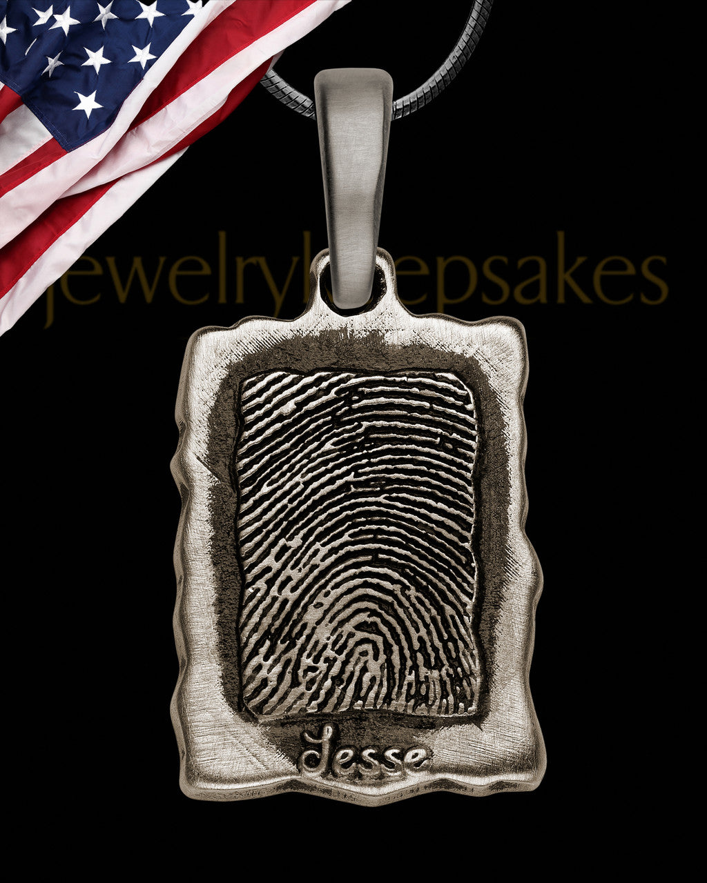 Antique Edged Sterling Silver Rectangle Thumbprint Pendant