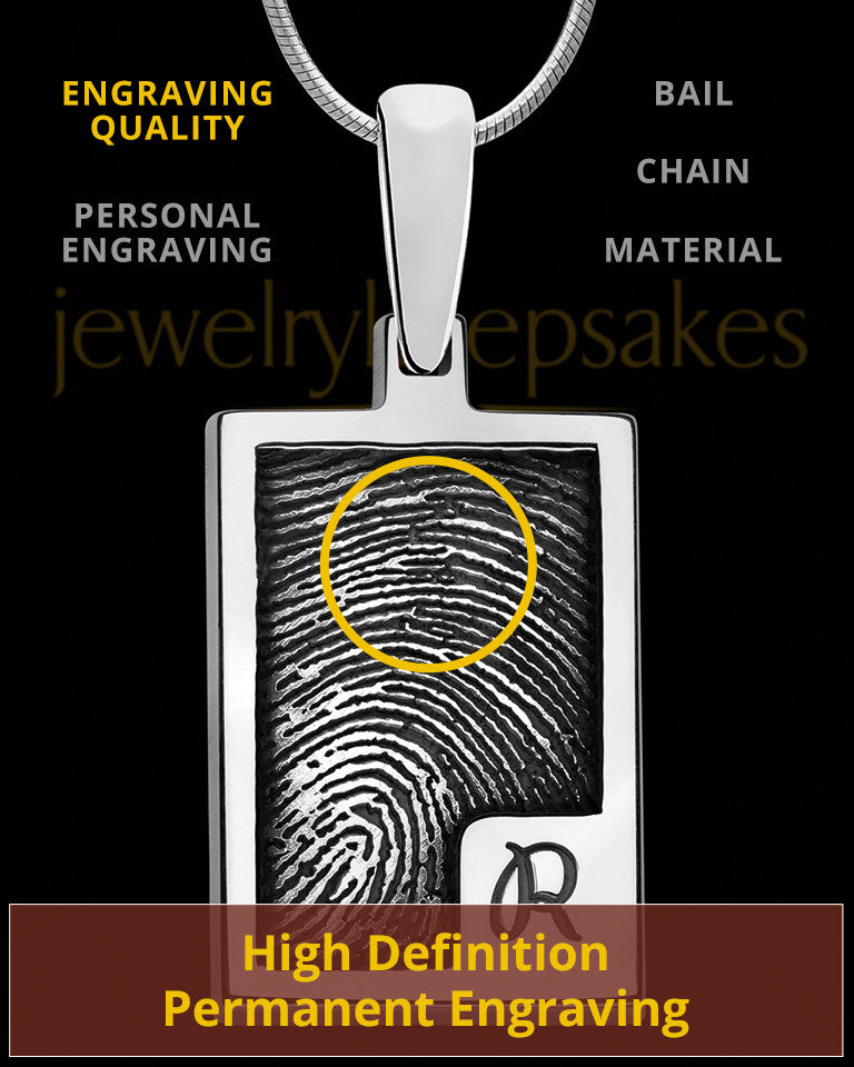Solid 14k White Gold Initial Rectangle Thumbprint Pendant