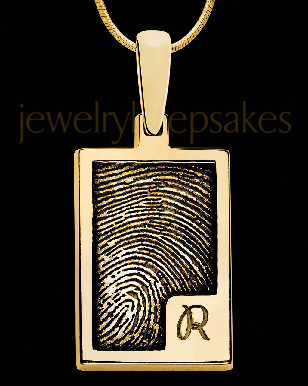 Solid 14k Gold Initial Rectangle Thumbprint Pendant