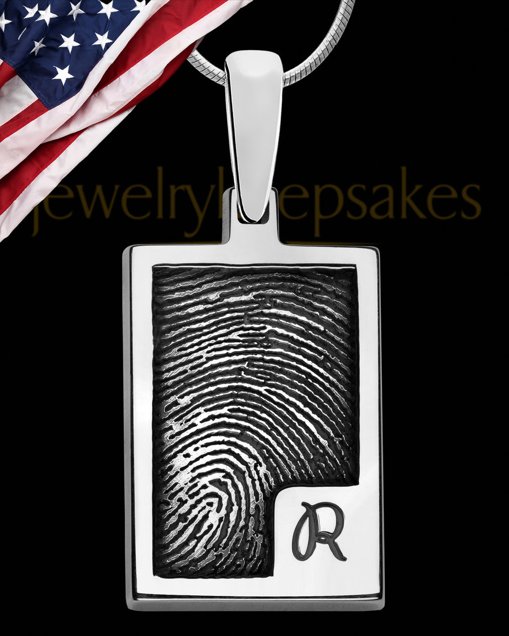Solid 14k White Gold Initial Rectangle Thumbprint Pendant