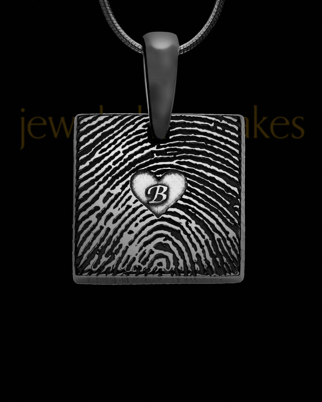 Black Plated Sterling Tender Heart Square Thumbprint Pendant