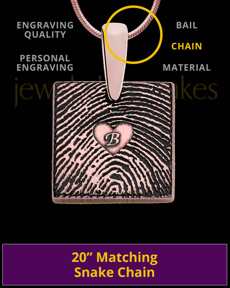 Rose Gold Plated Sterling Tender Heart Square Thumbprint Pendant