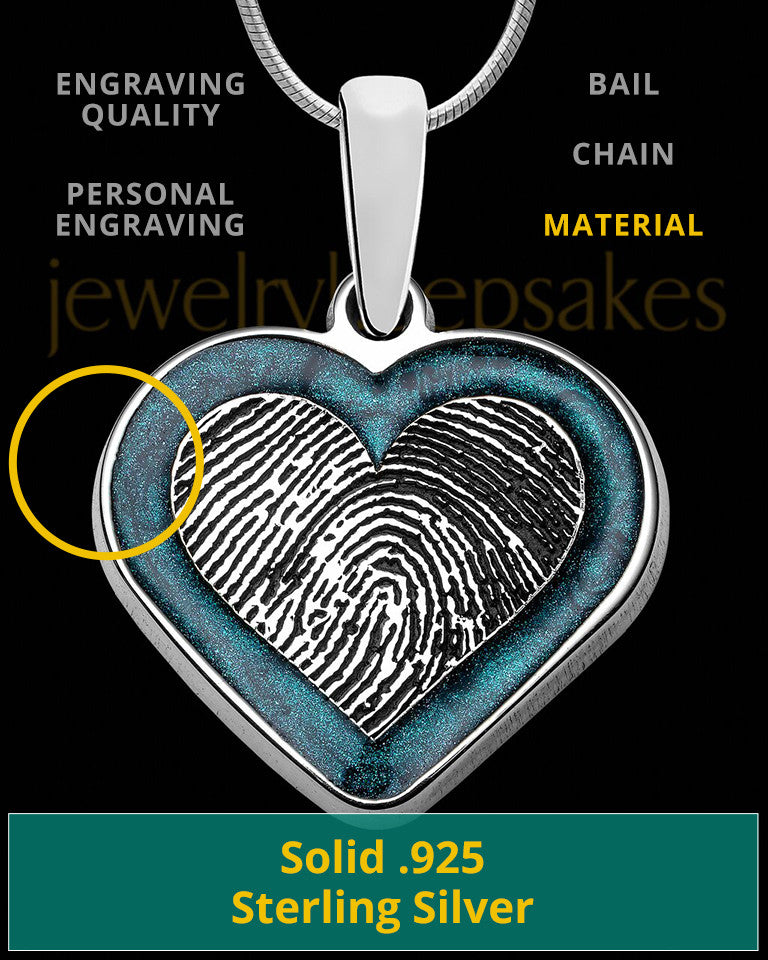 Sterling Silver Colored Heart Thumbprint Pendant