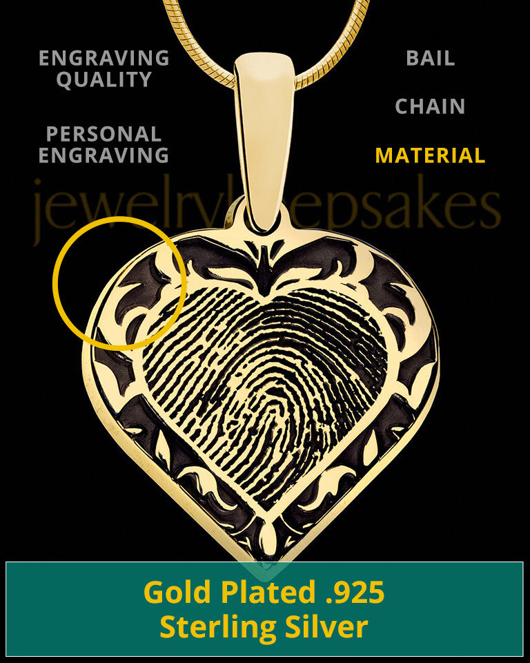 Gold Plated Sterling Fancy Filigree Heart Thumbprint Pendant