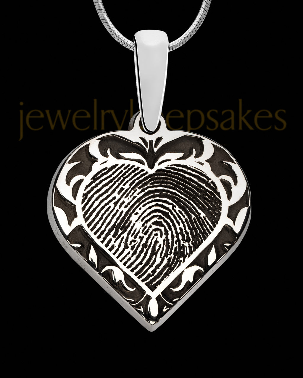 Solid 14k White Gold Fancy Filigree Heart Thumbprint Pendant