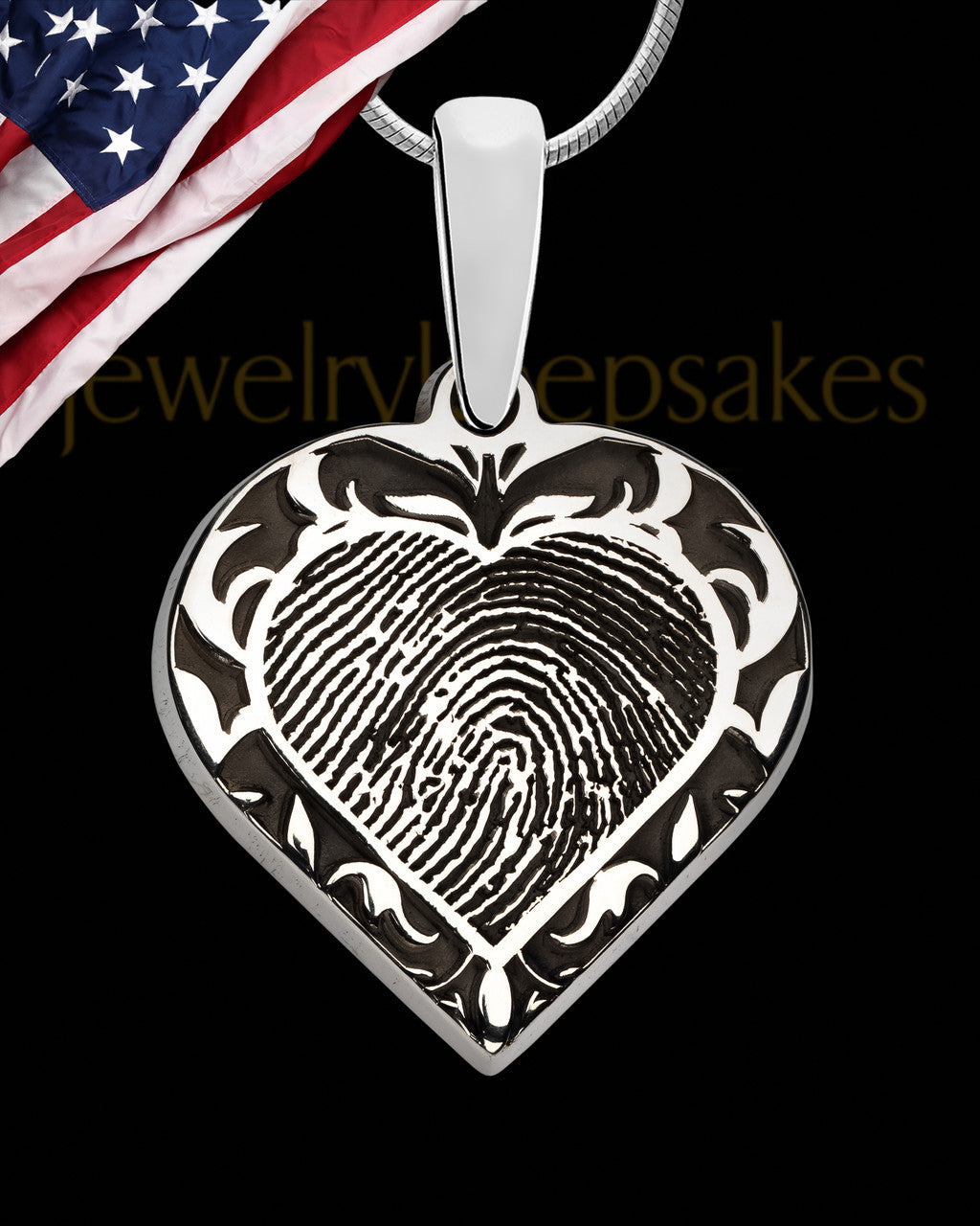 Solid 14k White Gold Fancy Filigree Heart Thumbprint Pendant