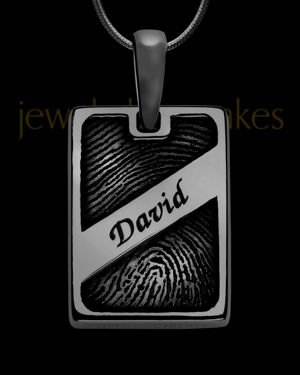 Black Plated Sterling Name Rectangle Thumbprint Pendant
