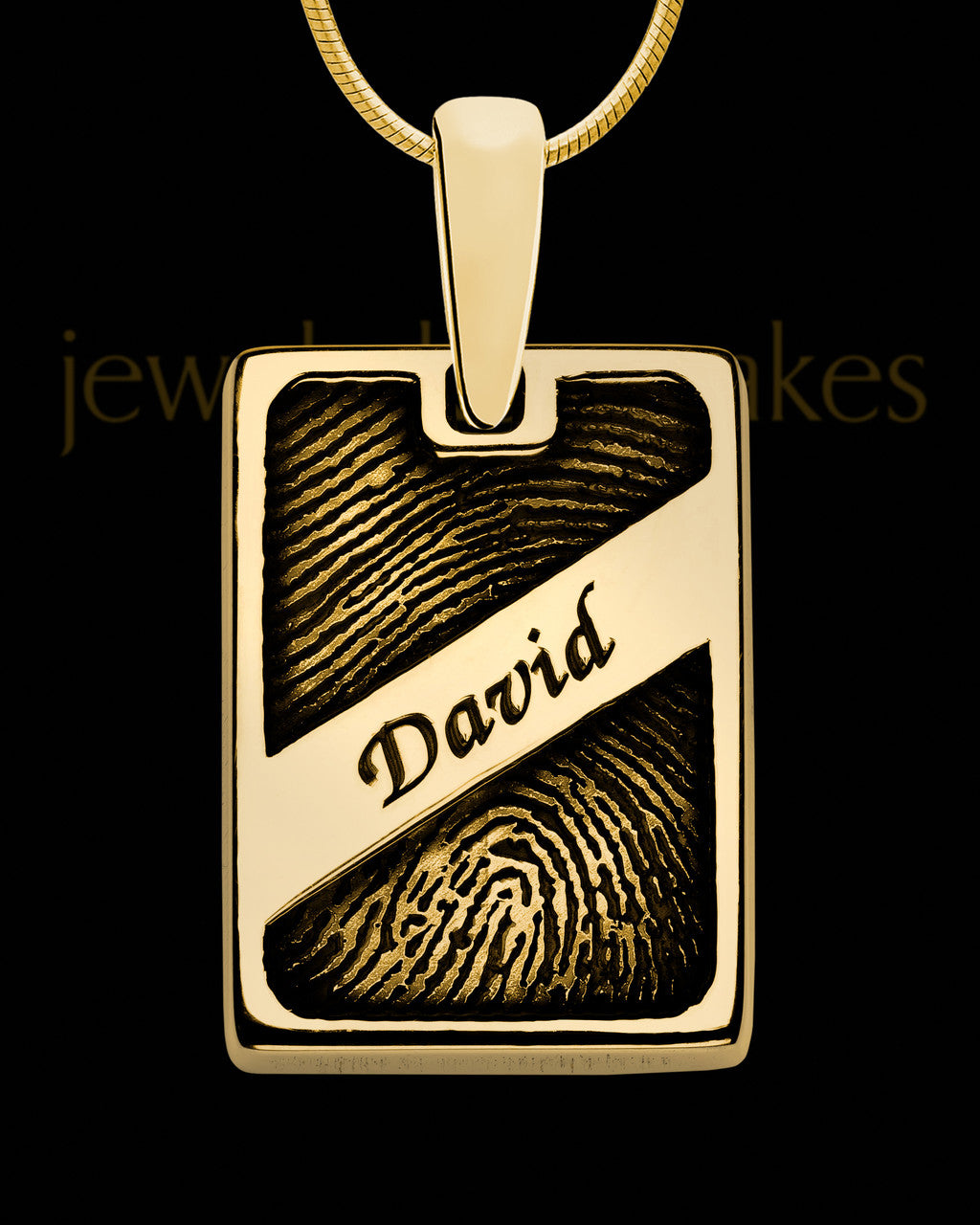 Solid 14k Gold Name Rectangle Thumbprint Pendant